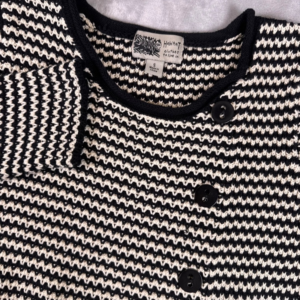 Habitat Clothes to Live In Womens Small Black White Zigzag Cotton Button Sweater